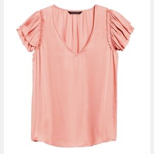 Satin V Neck Short Sleeve Banana Republic Top